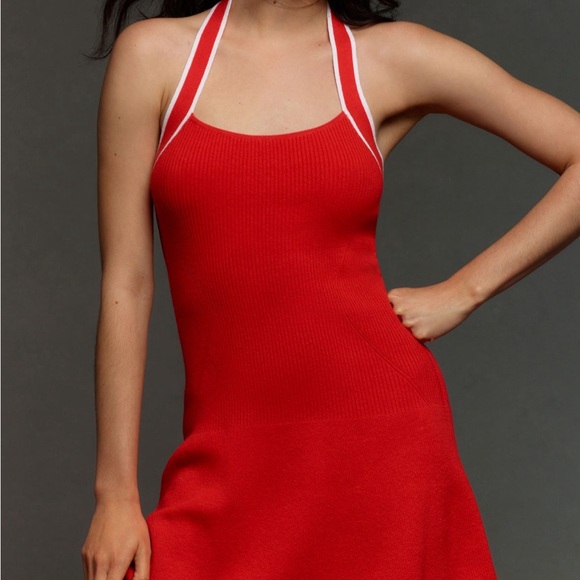 Anthropologie Ribbed Halter Mini Dress Red NWT Size Medium - Picture 2 of 4